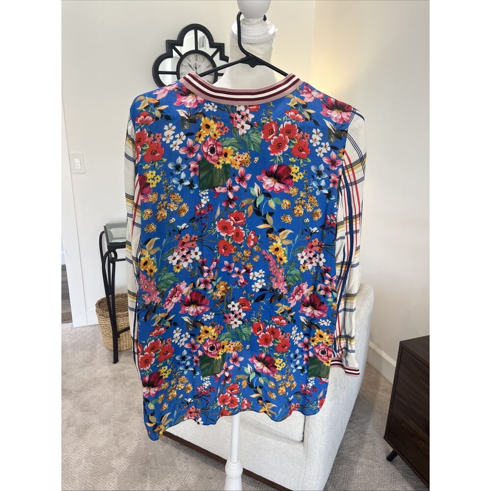 Zara Women Long Sleeve Floral Blouse Patchwork Style Sporty Crew Neck Colorful